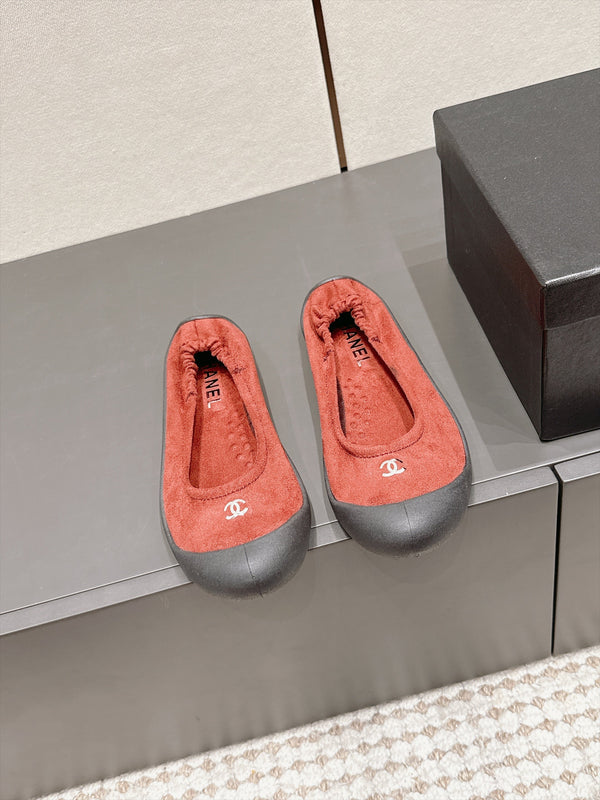 CC 26s Ballet Flat Elastic Heel Black Red Suede TPU 990248