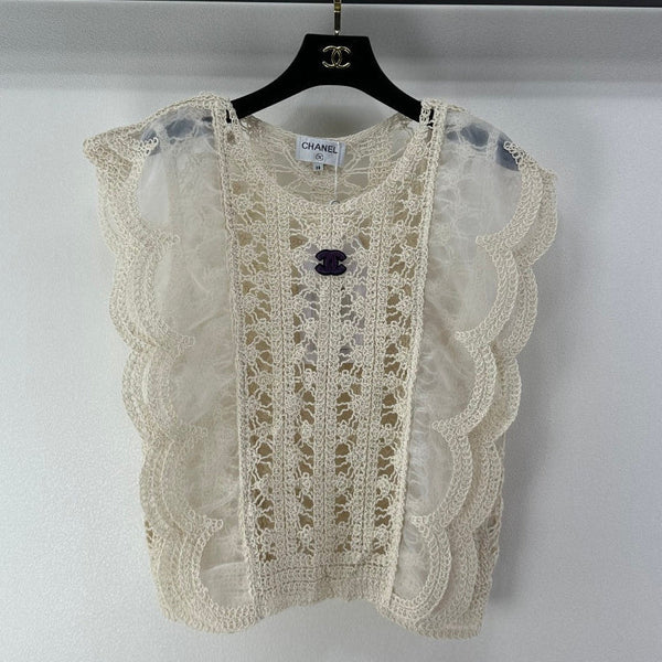 CC 2026 Crocheted Lace Vest Cream Tencel Wool 362357