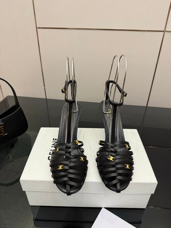 CL Cage Heeled Sandal 9cm Black Calfskin 725650