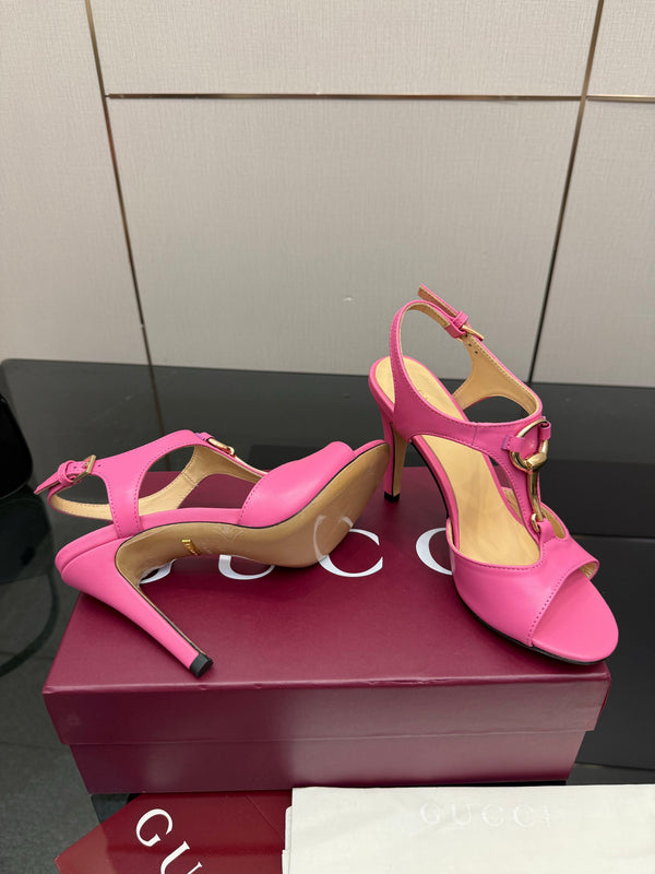 GG G-Buckle High-Heeled Sandals 10.5cm Pink Cowhide 725307