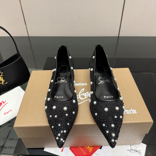 CL Degrastrassina Perla Ballet Flat Black Mesh 828160