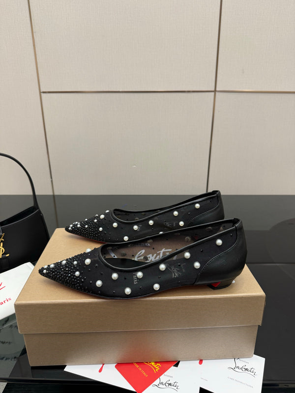 CL Degrastrassina Perla Ballet Flat Black Mesh 828160