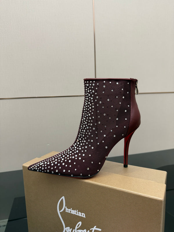 CL 26s Thea Ankle Boots 10cm Burgundy Mesh 828173
