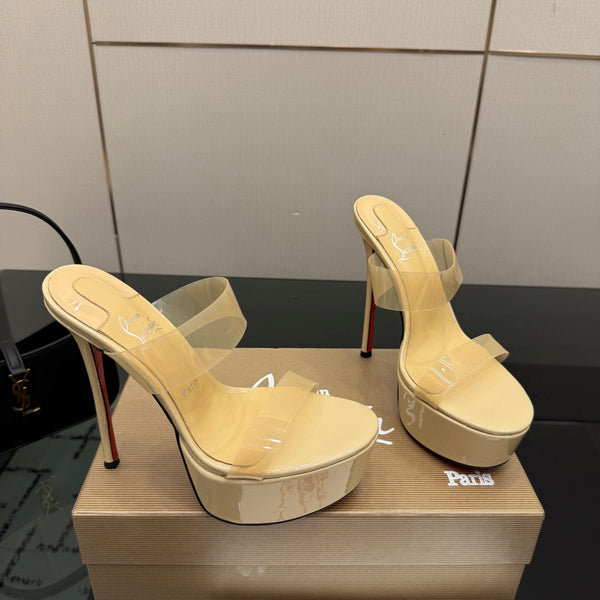 CL 2026 Just Loubi 14.5cm Mules Beige PVC Lambskin 828176