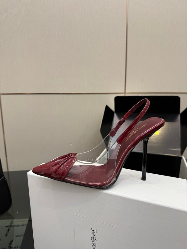 YSL Chica Slingback 10.5cm Burgundy Leather 828237