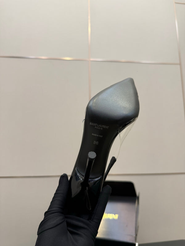 YSL Chica Slingback 10.5cm Black Leather 828238