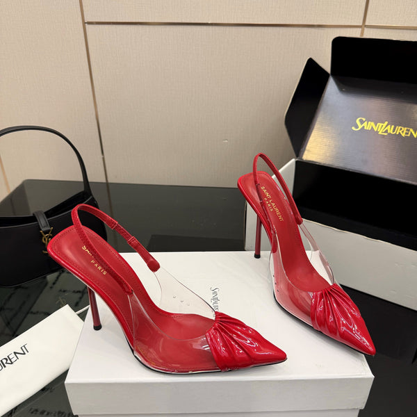 YSL Chica Slingback 10.5cm Red Leather 828239