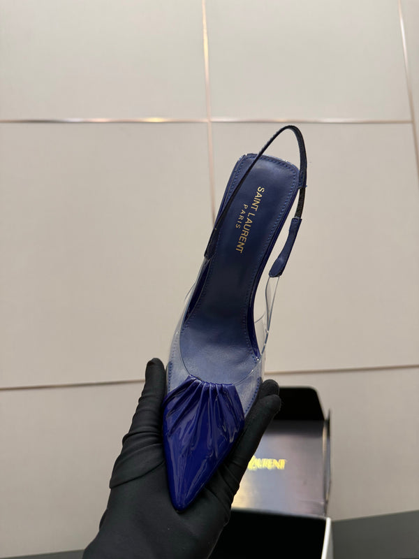 YSL Chica Slingback 10.5cm Blue Leather 828243