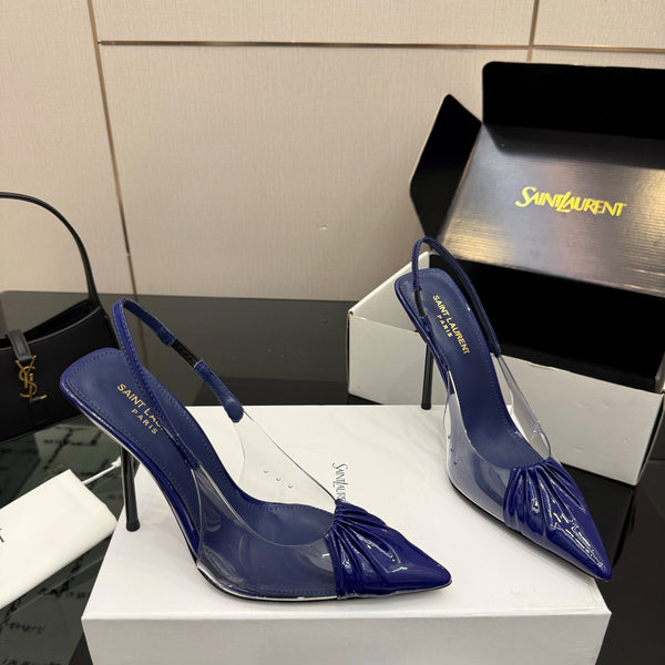 YSL Chica Slingback 10.5cm Blue Leather 828243