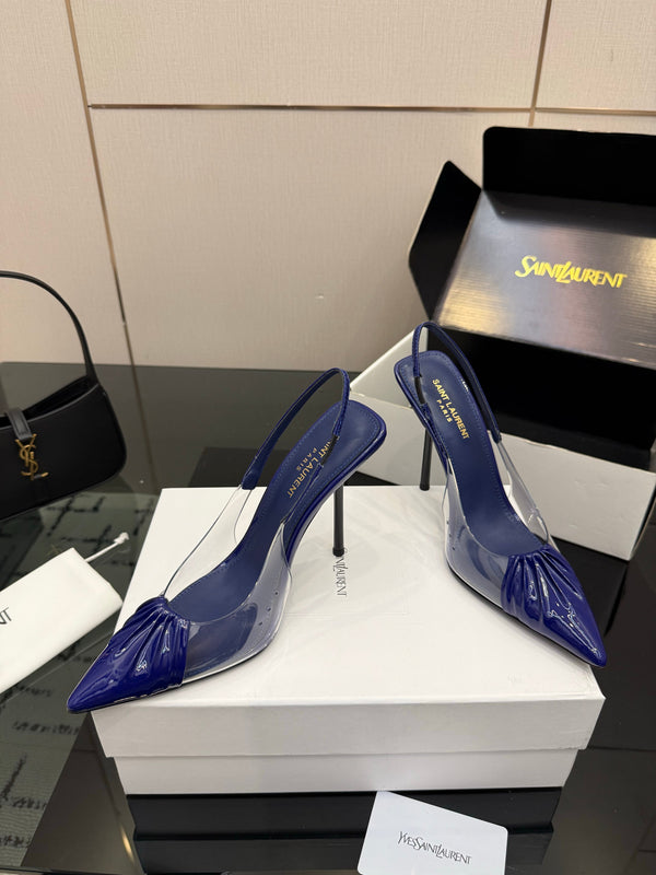 YSL Chica Slingback 10.5cm Blue Leather 828243