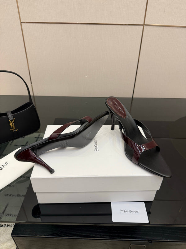 YSL Sandal 9cm Black Burgundy Cowhide 828246