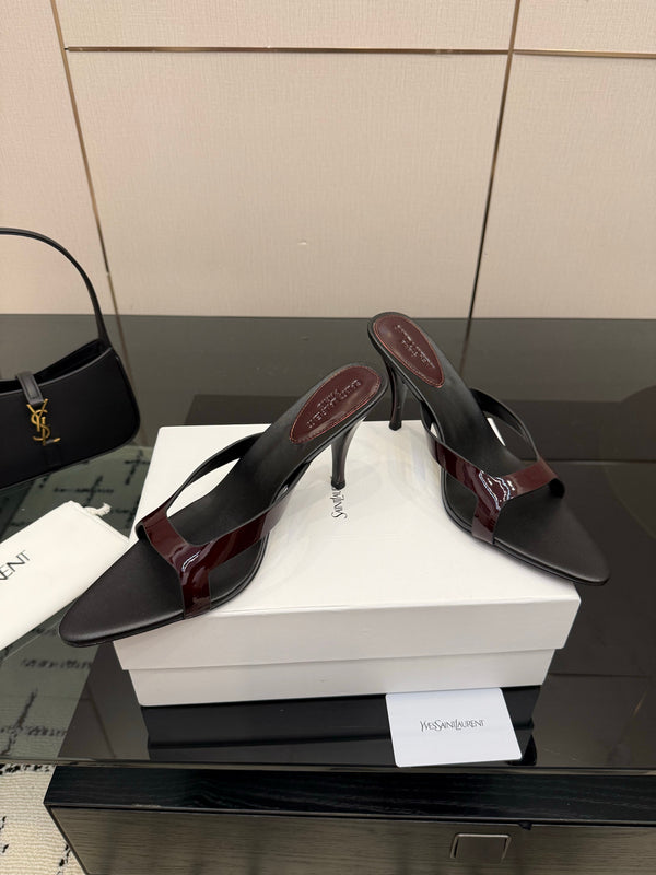 YSL Sandal 9cm Black Burgundy Cowhide 828246