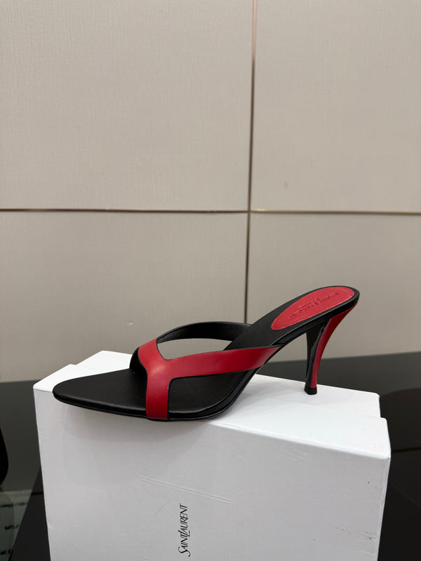 YSL Sandal 9cm Black Red Cowhide 828247