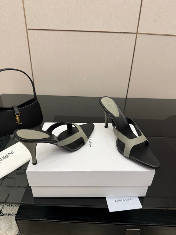 YSL Sandal 9cm Black Grey Cowhide 828248