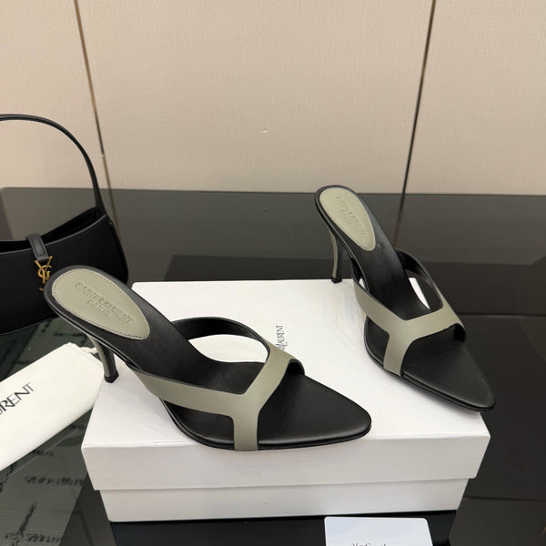 YSL Sandal 9cm Black Grey Cowhide 828248