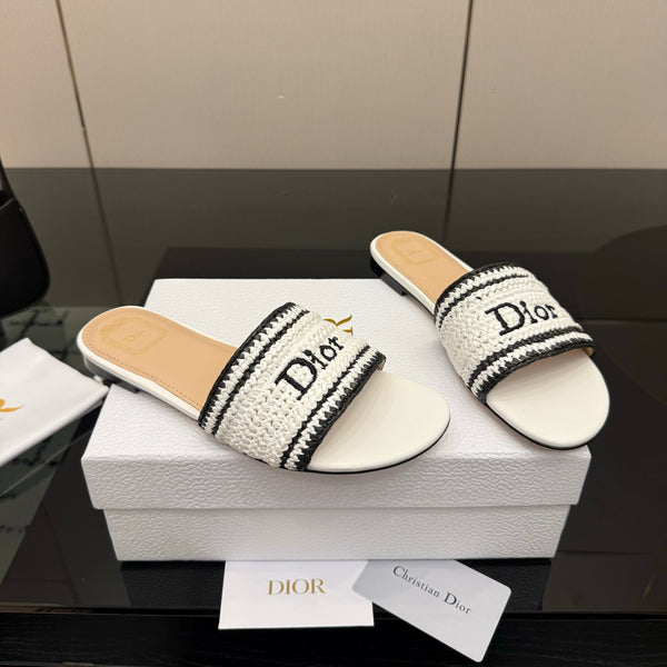 CD Dioriviera Woven Slides White Fabric Goatskin 828267