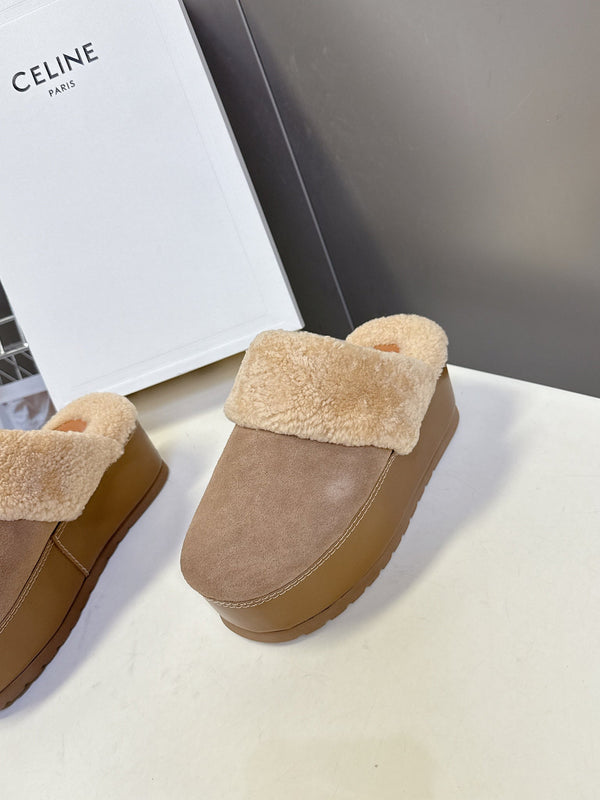 CL 26s Wedge Mules In Sand Beige Suede And Wool