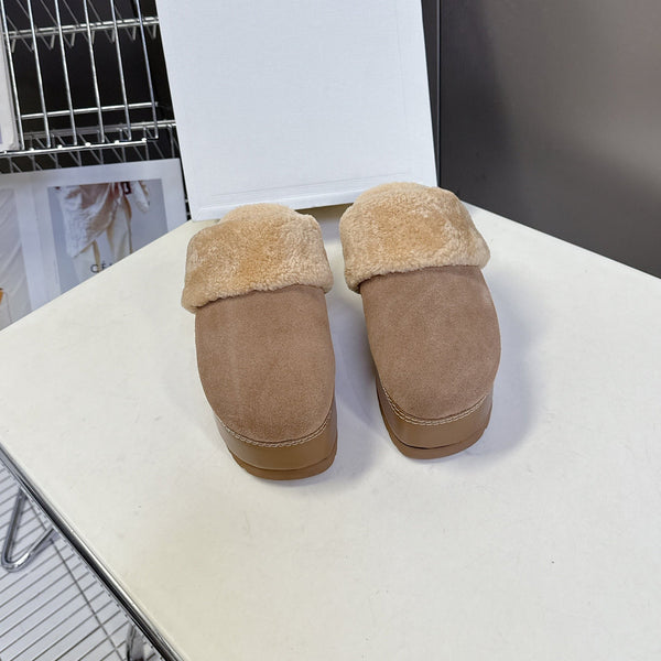 CL 26s Wedge Mules In Sand Beige Suede And Wool