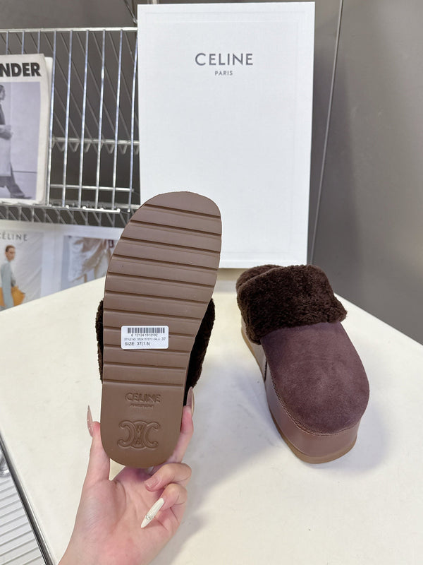 CL 26s Wedge Mules In Plum Brown Suede And Wool