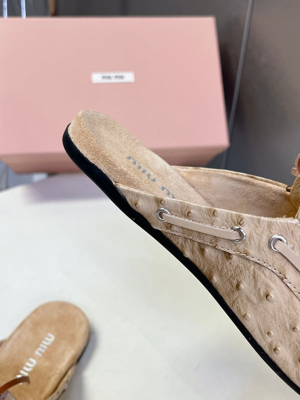 Miu 26s Loafer Mules Beige Ostrich Leather 794785