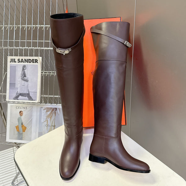 HM 26S Over The Knee Jumping Boots 2.5cm Dark Brown Leather 113816