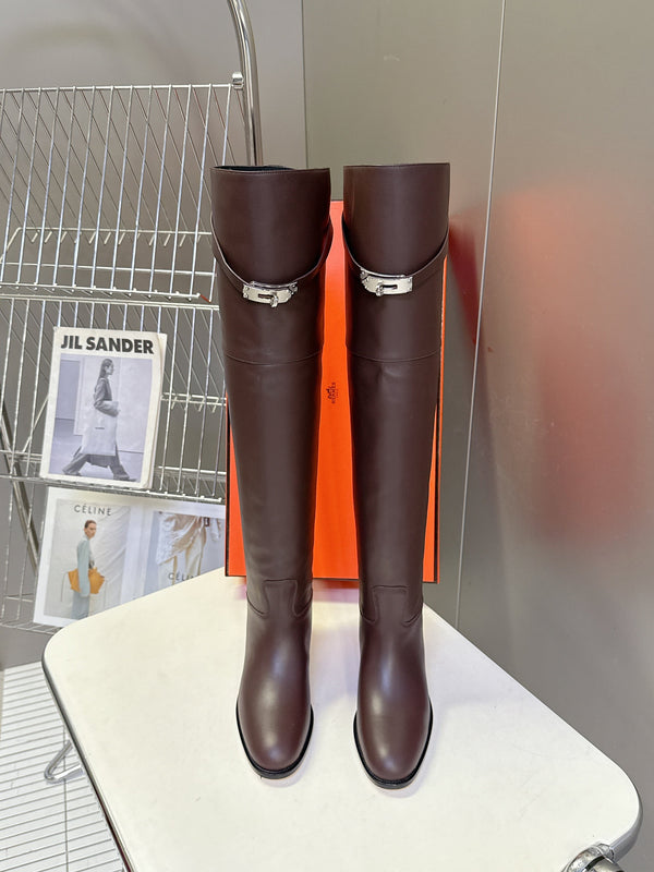 HM 26S Over The Knee Jumping Boots 2.5cm Dark Brown Leather 113816