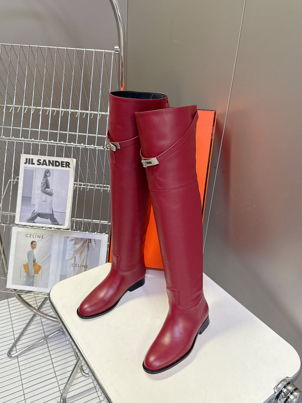 HM 26S Over The Knee Jumping Boots 2.5cm Burgundy Leather 113818