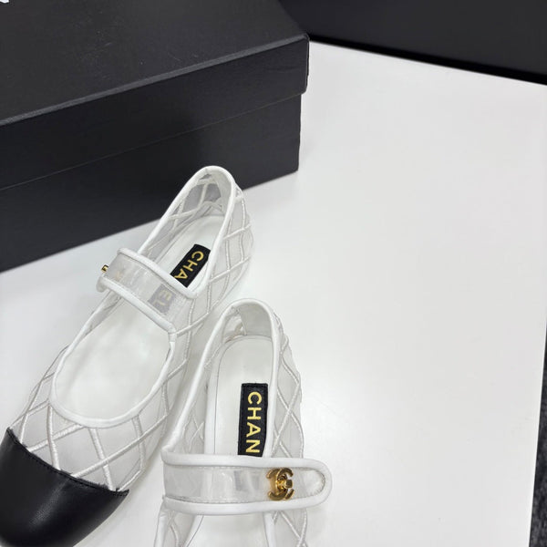 CC 25 Mary Jane White Mesh Black Calfskin