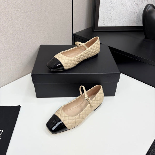 CC 25 Cap-Toe Quilted Mary Janes Beige Sheepskin 352461