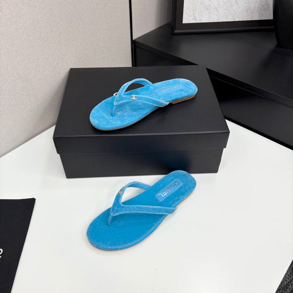 CC Crystal Logo Thong Sandal Sky Blue Velvet 352479