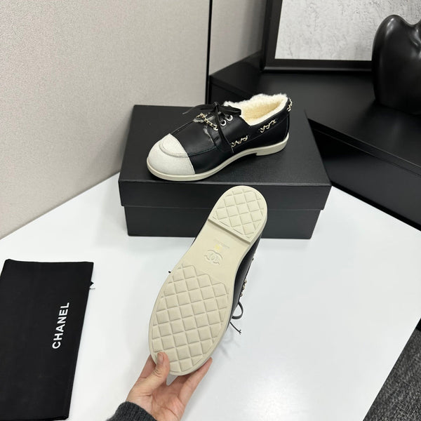 CC 26s Loafers Flat Black Leather Suede Fur 109153