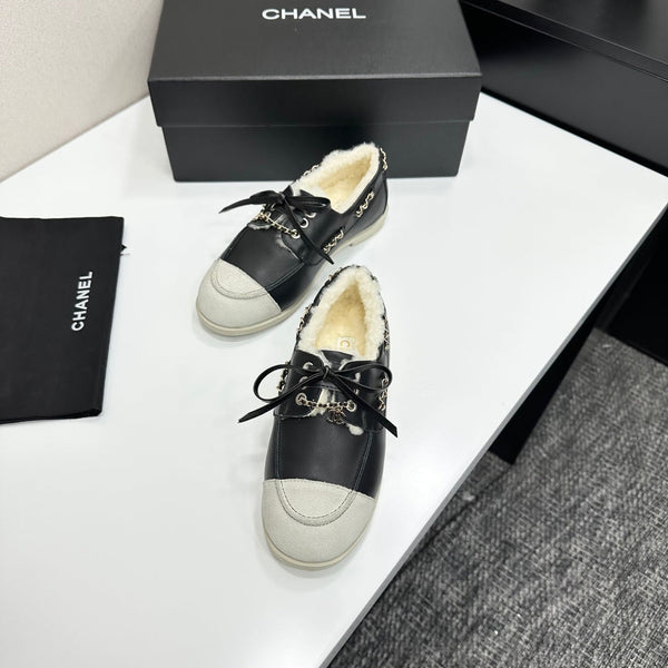 CC 26s Loafers Flat Black Leather Suede Fur 109153