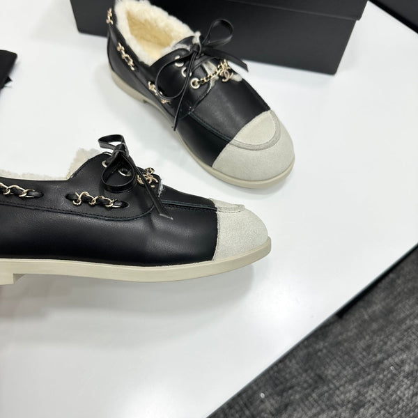 CC 26s Loafers Flat Black Leather Suede Fur 109153