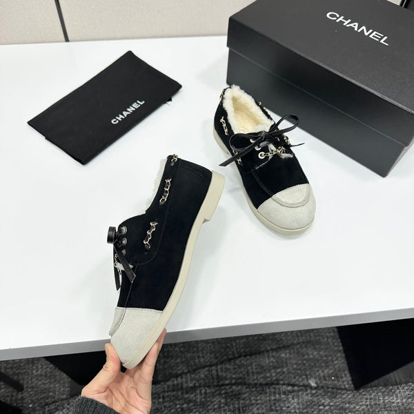 CC 26s Loafers Flat Black Suede Leather Fur 109156