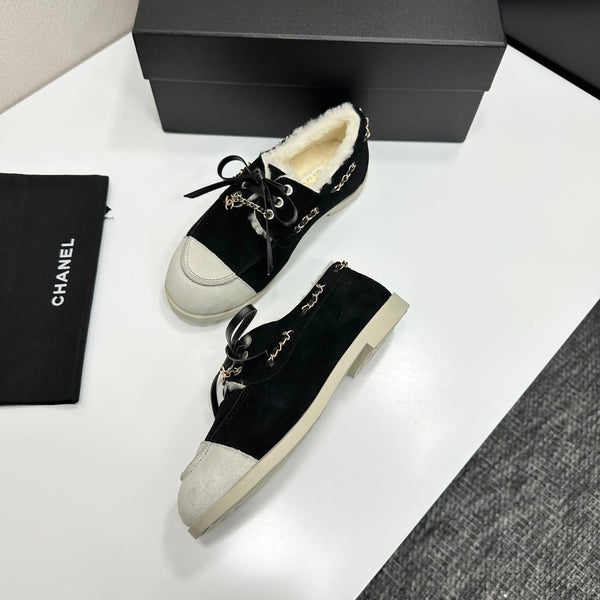 CC 26s Loafers Flat Black Suede Leather Fur 109156