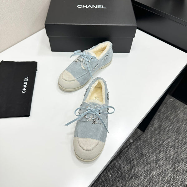 CC 26s Loafers Flat Light Blue Suede Leather Fur 109157