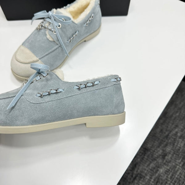 CC 26s Loafers Flat Light Blue Suede Leather Fur 109157