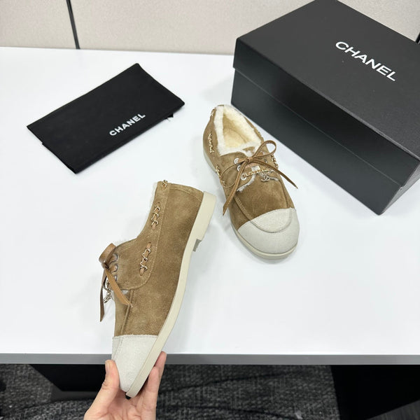 CC 26s Loafers Flat Brown Suede Leather Fur 109158
