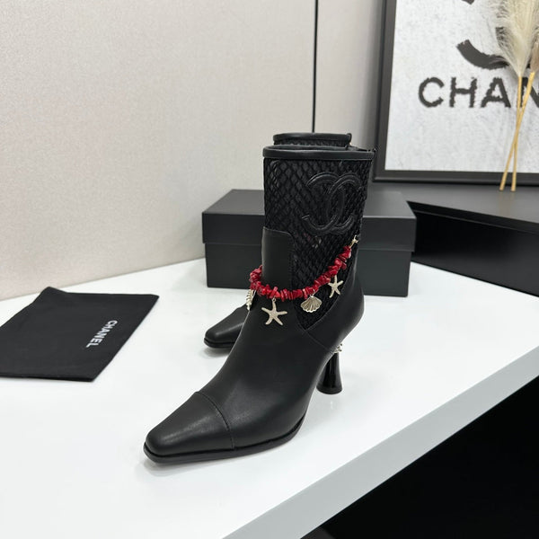 CC 26s Ankle Boots Seashell Charms Black Mesh Leather 944676