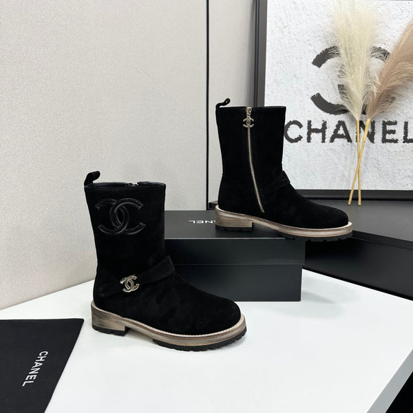 CC 26s Biker Mid-Calf Boots Black Suede 986136
