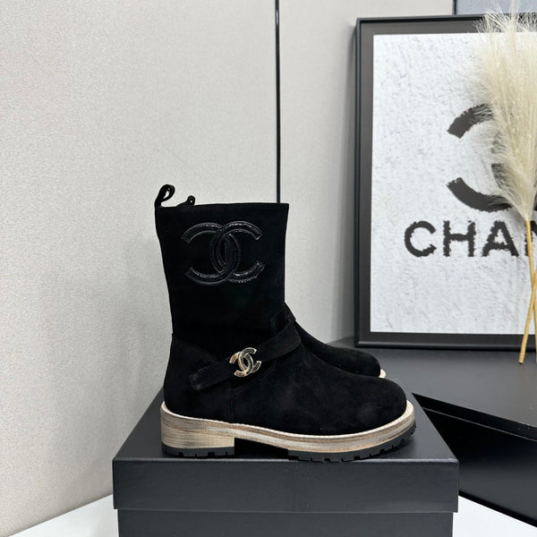 CC 26s Biker Mid-Calf Boots Black Suede 986136