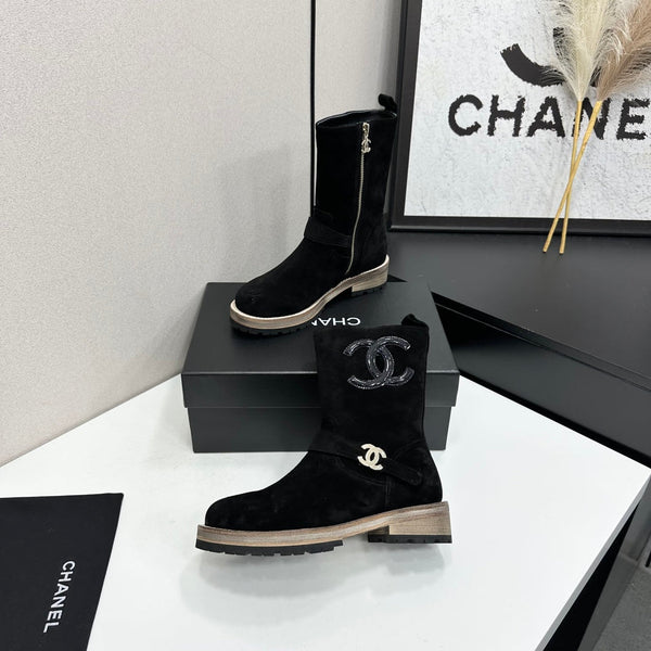 CC 26s Biker Mid-Calf Boots Black Suede 986136