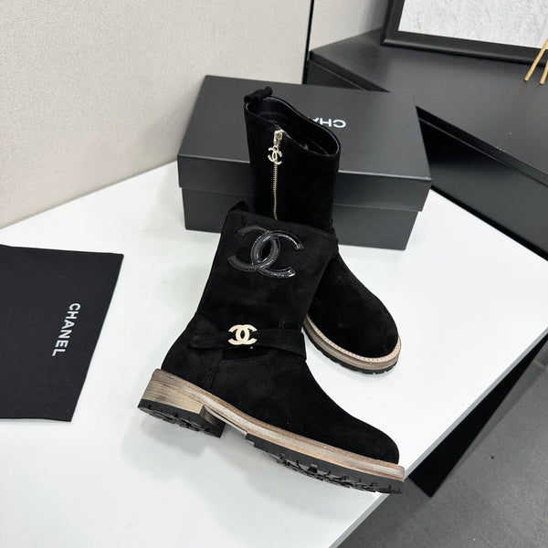 CC 26s Biker Mid-Calf Boots Black Suede 986136