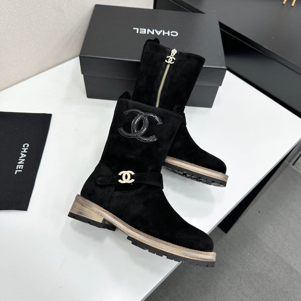 CC 26s Biker Mid-Calf Boots Black Suede 986136