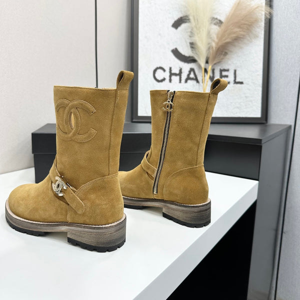 CC 26s Biker Mid-Calf Boots Brown Suede 986137