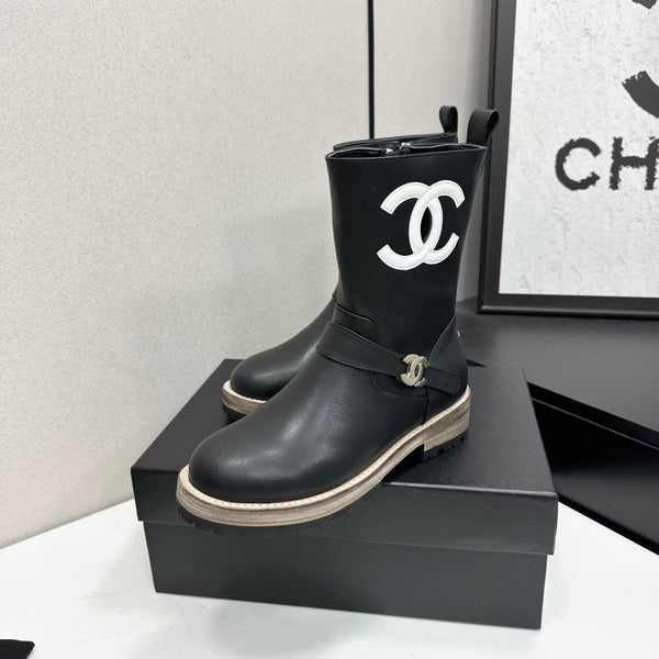 CC 26s Biker Mid-Calf Boots Black Cowhide 986138