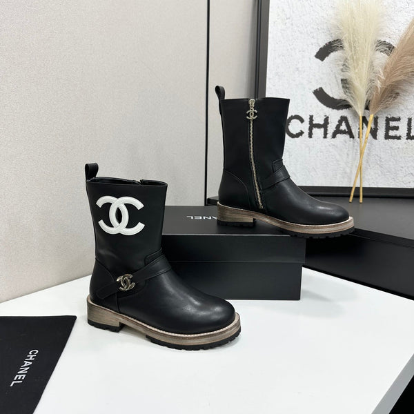 CC 26s Biker Mid-Calf Boots Black Cowhide 986138
