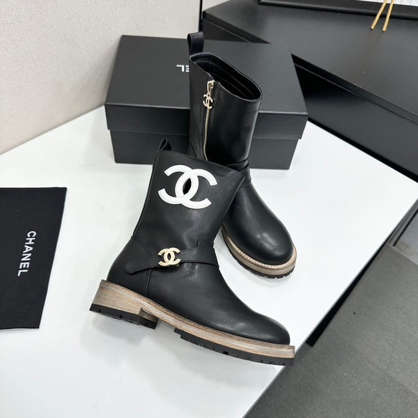 CC 26s Biker Mid-Calf Boots Black Cowhide 986138