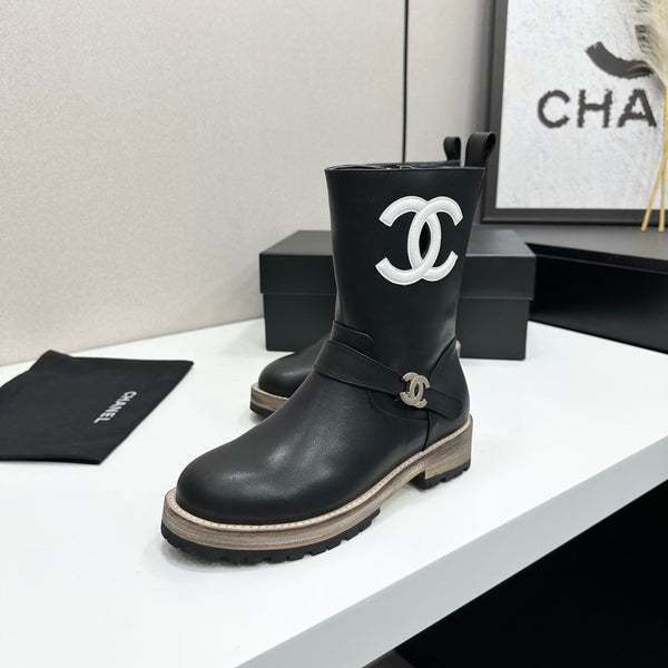 CC 26s Biker Mid-Calf Boots Black Cowhide 986138