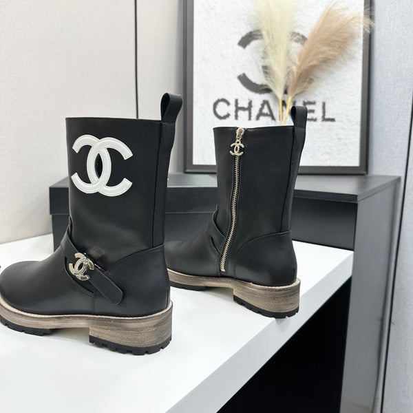 CC 26s Biker Mid-Calf Boots Black Cowhide 986138